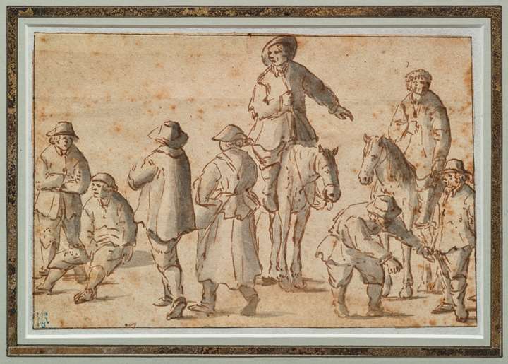 Figures in a landscape and on a horseback